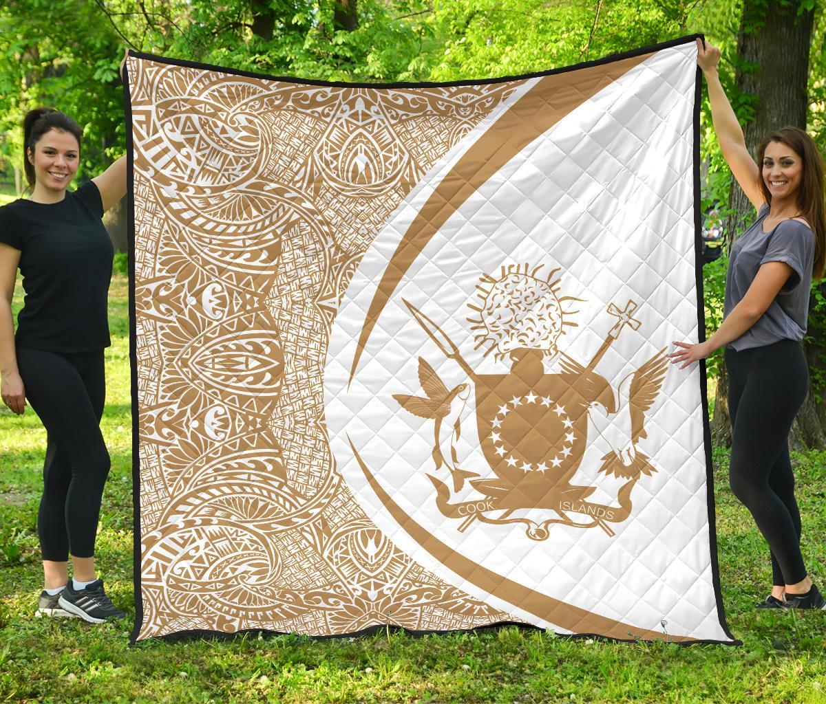 Cook Islands Coat Of Arms Polynesian Premium Quilt - Circle Style - 03 - Polynesian Pride