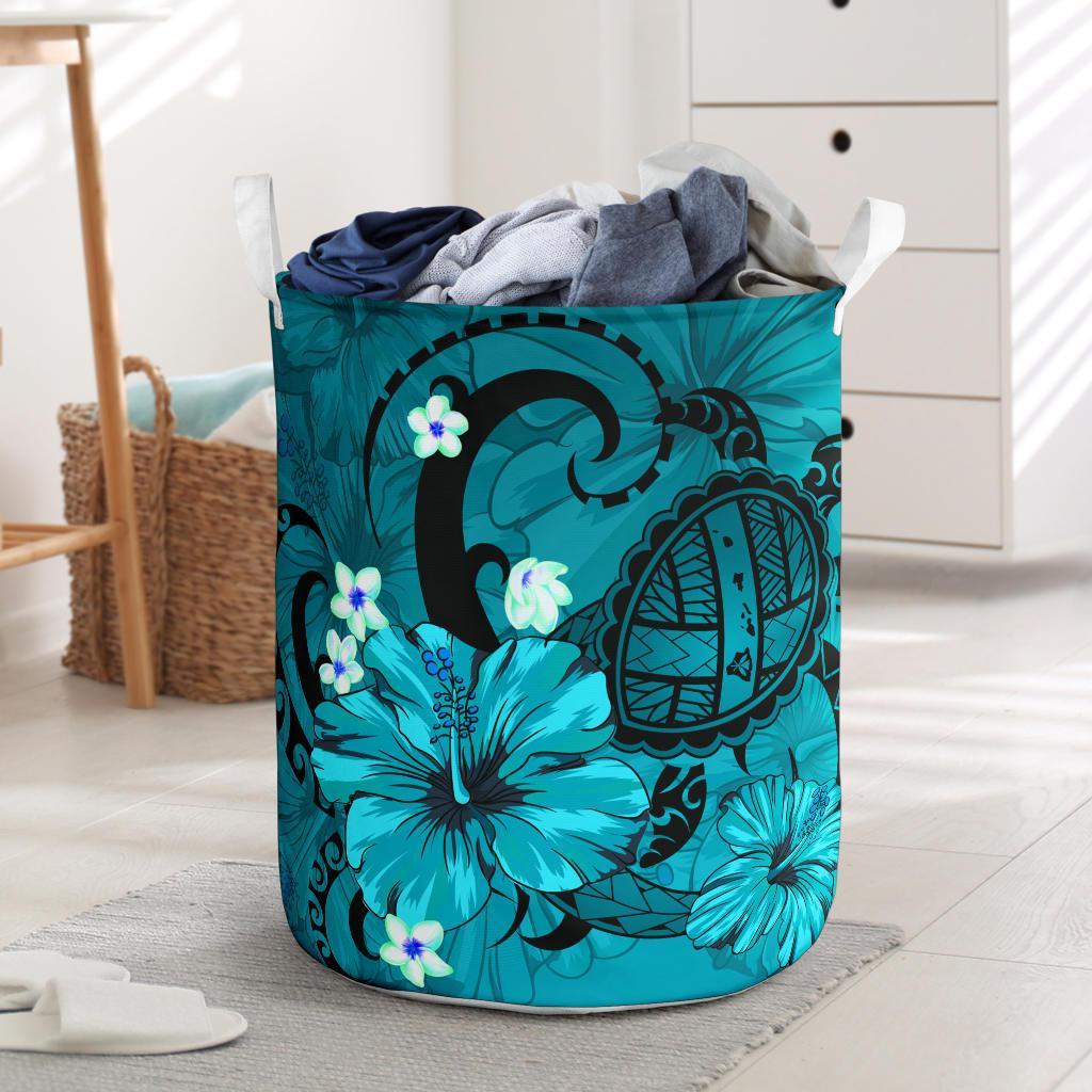 Hibiscus Plumeria Polynesian Turtle Hawaii Laundry Basket Turquoise AH Laundry Basket - 2 One Size Turquoise - Polynesian Pride