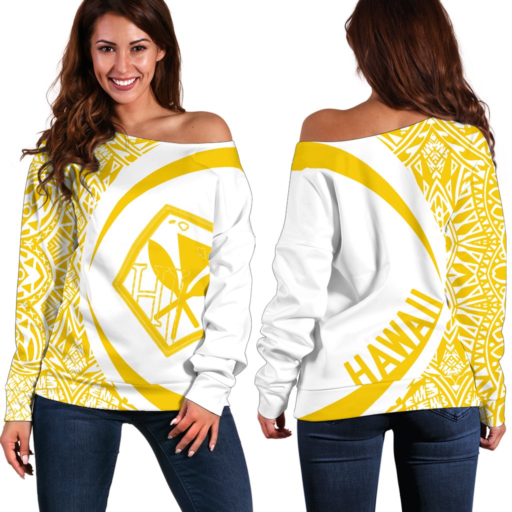 Kanaka Polynesian Women's Off Shoulder Sweater 03 White - Polynesian Pride