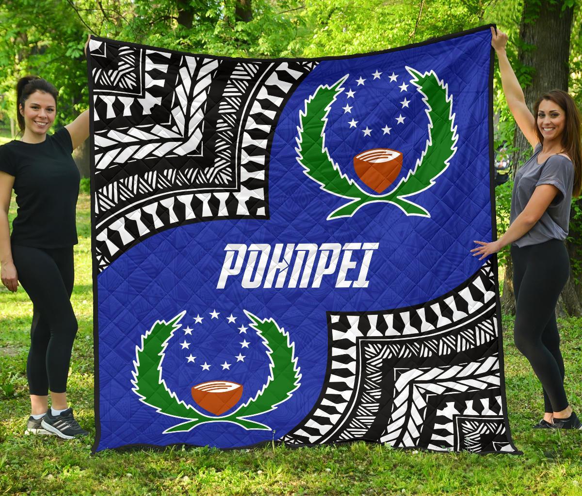 Pohnpei Premium Quilt - Pohnpei Flag Micronesian Pattern Blue - Polynesian Pride