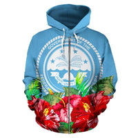 Federated States of Micronesia Zip Hoodie Flag Hibiscus - Polynesian Pride
