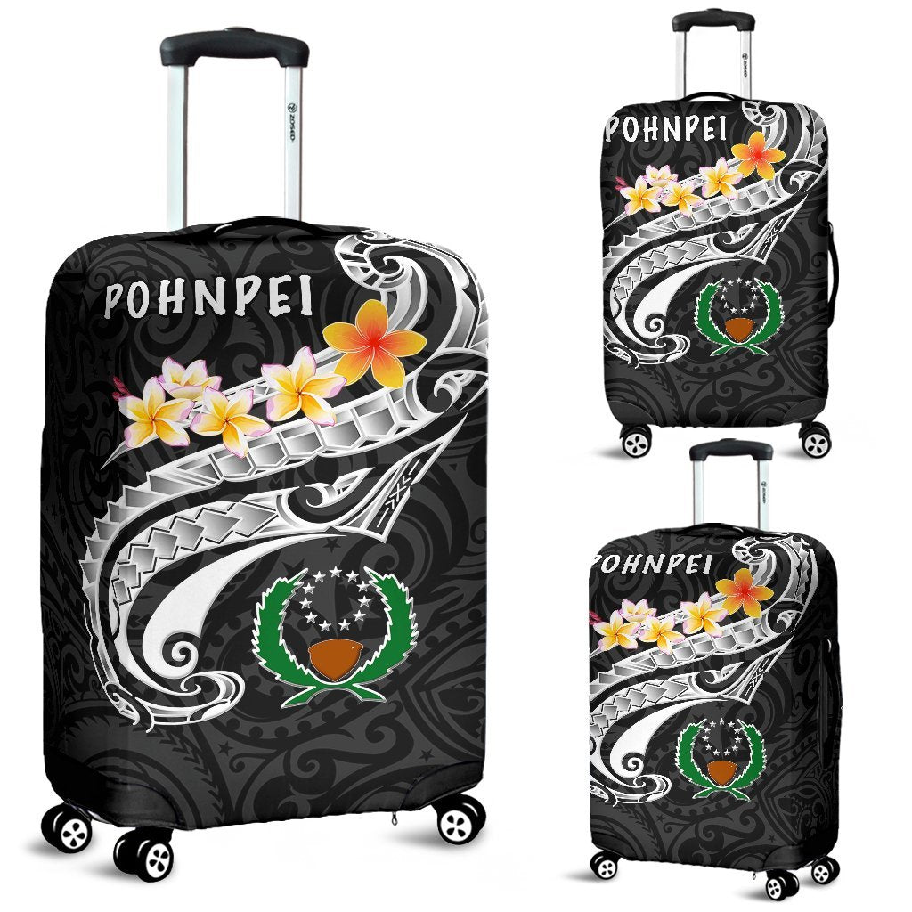 Pohnpei Luggage Covers - Pohnpei Seal Polynesian Patterns Plumeria (Black) - Polynesian Pride