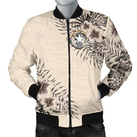 Northern Mariana Islands Men's Bomber Jacket - The Beige Hibiscus - Polynesian Pride