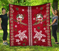 Hawaii Turtle Santa Claus Pattern Christmas Premium Quilt - San Style - AH Red - Polynesian Pride
