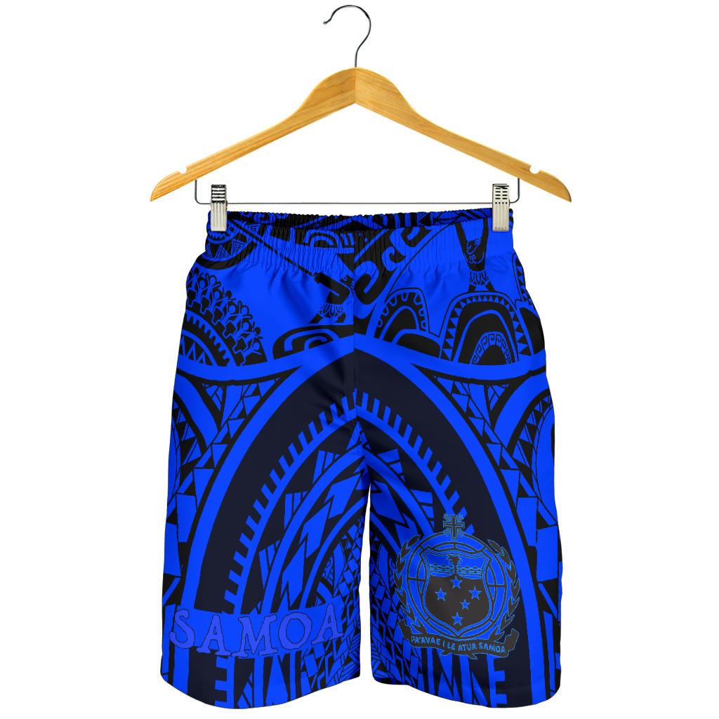 Samoa Men Shorts - Samoa Coat Of Arm, Maui Tattoo Blue - Polynesian Pride