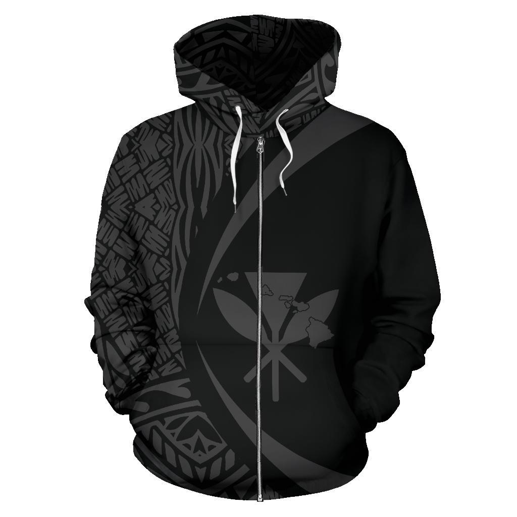Kanaka Hawaii Map Grey Polynesian Zip up Hoodie Circle Style - Polynesian Pride