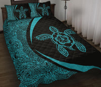 Hawaiian Polynesian Turtle Quilt Bed Set - Circle Style Blue - Polynesian Pride