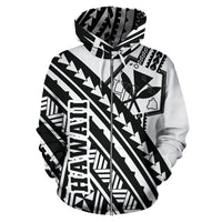 Hawaii Kanaka Polynesian Zip up Hoodie Poly Style Black and White - Polynesian Pride