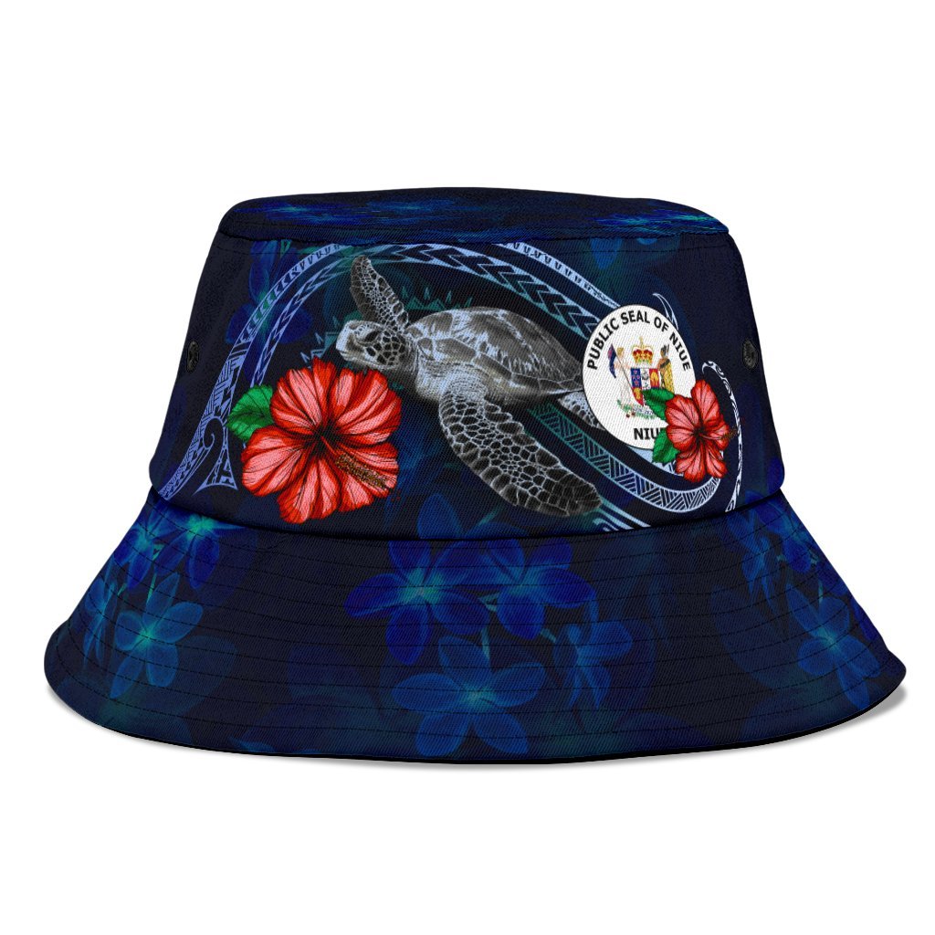 Niue Polynesian Bucket Hat - Blue Turtle Hibiscus - Polynesian Pride