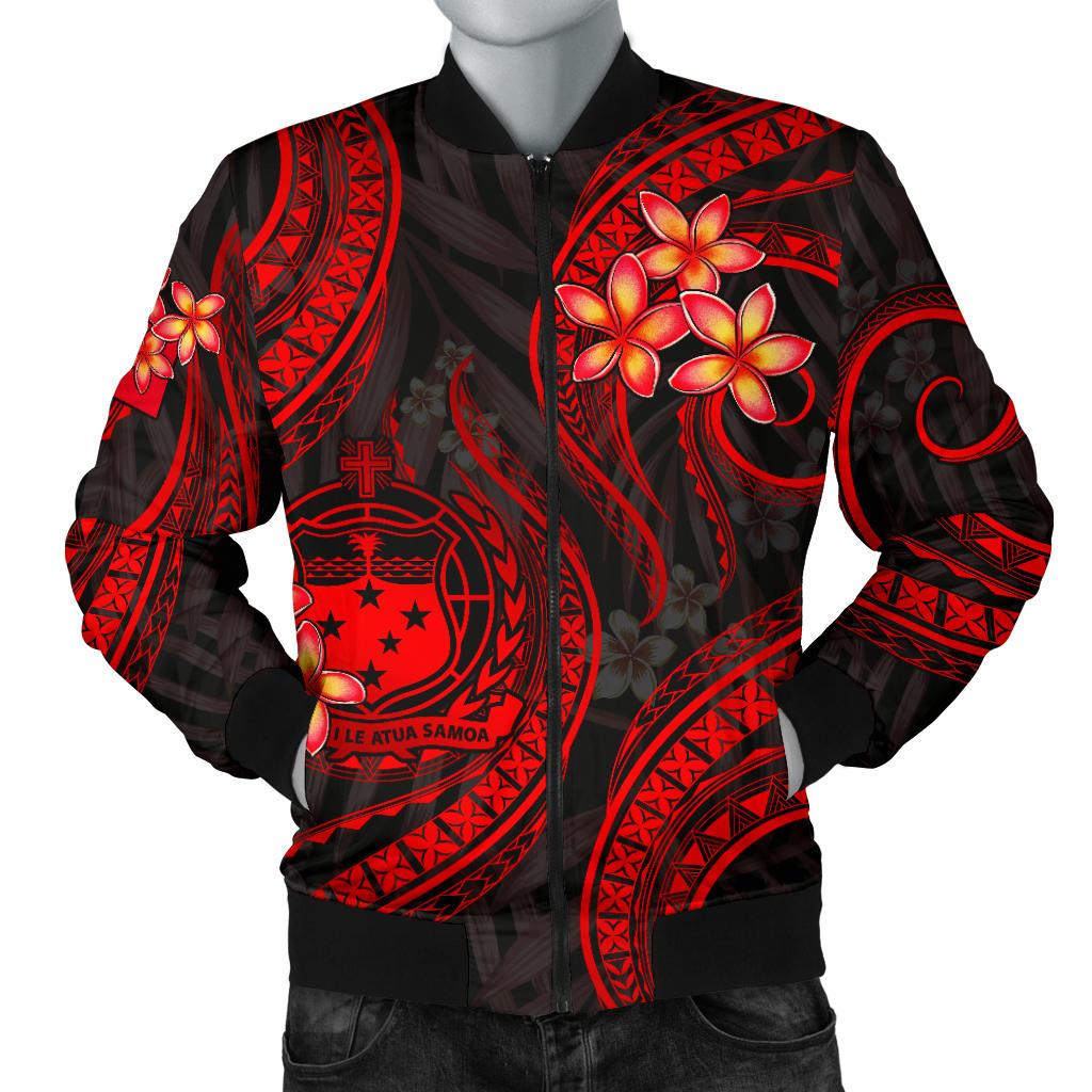 Samoa Polynesian Men Bomber Jacket - Red Plumeria - Polynesian Pride