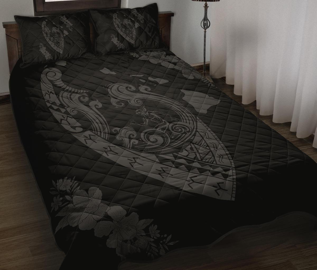 Hawaii Hibiscus Banzai Surfing Quilt Bed Set Grey - Polynesian Pride