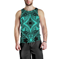 Polynesian Plumeria Mix Turquoise Black Hawaii Men's Tank Top Turquoise - Polynesian Pride