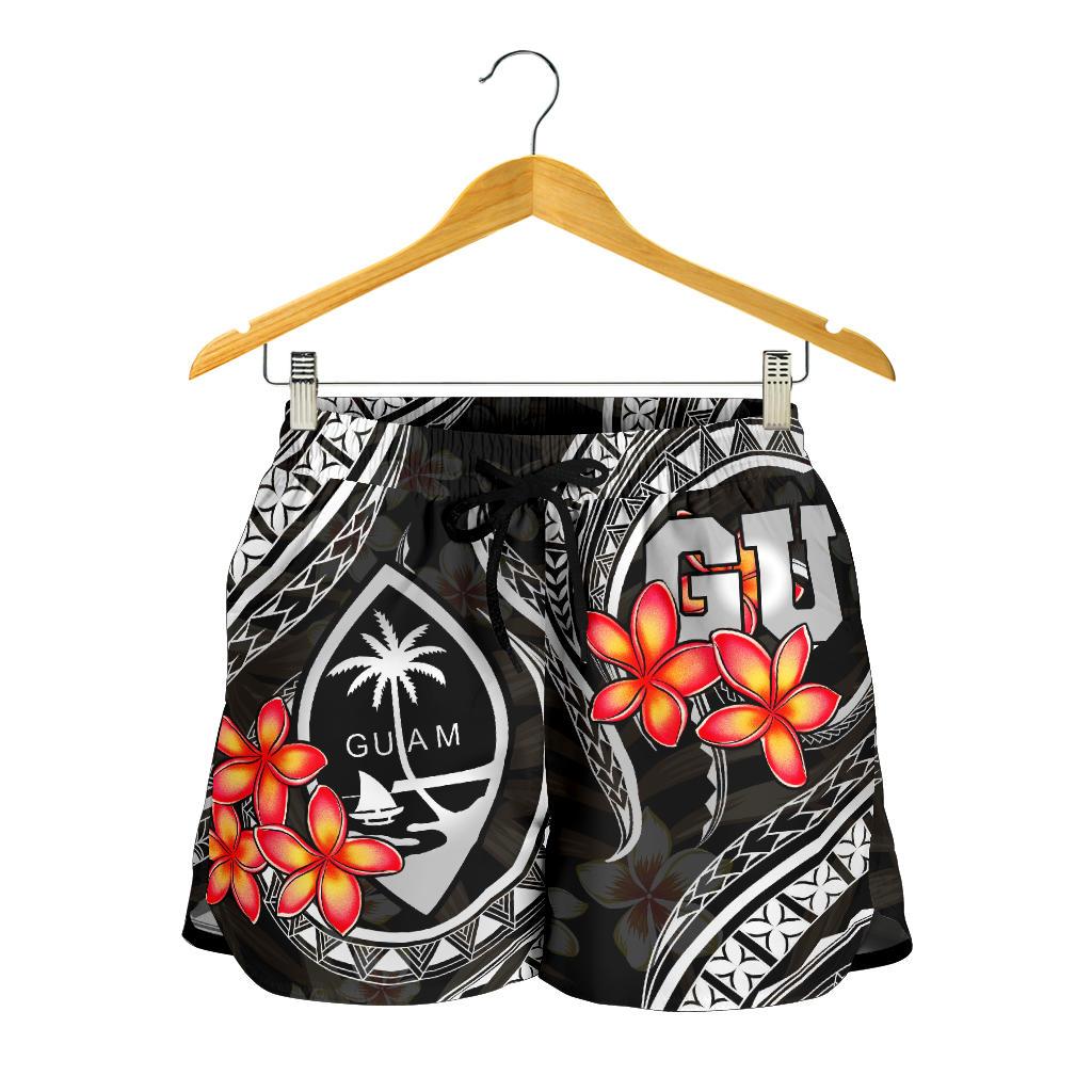 Guam Polynesian Women Shorts - Black Plumeria - Polynesian Pride