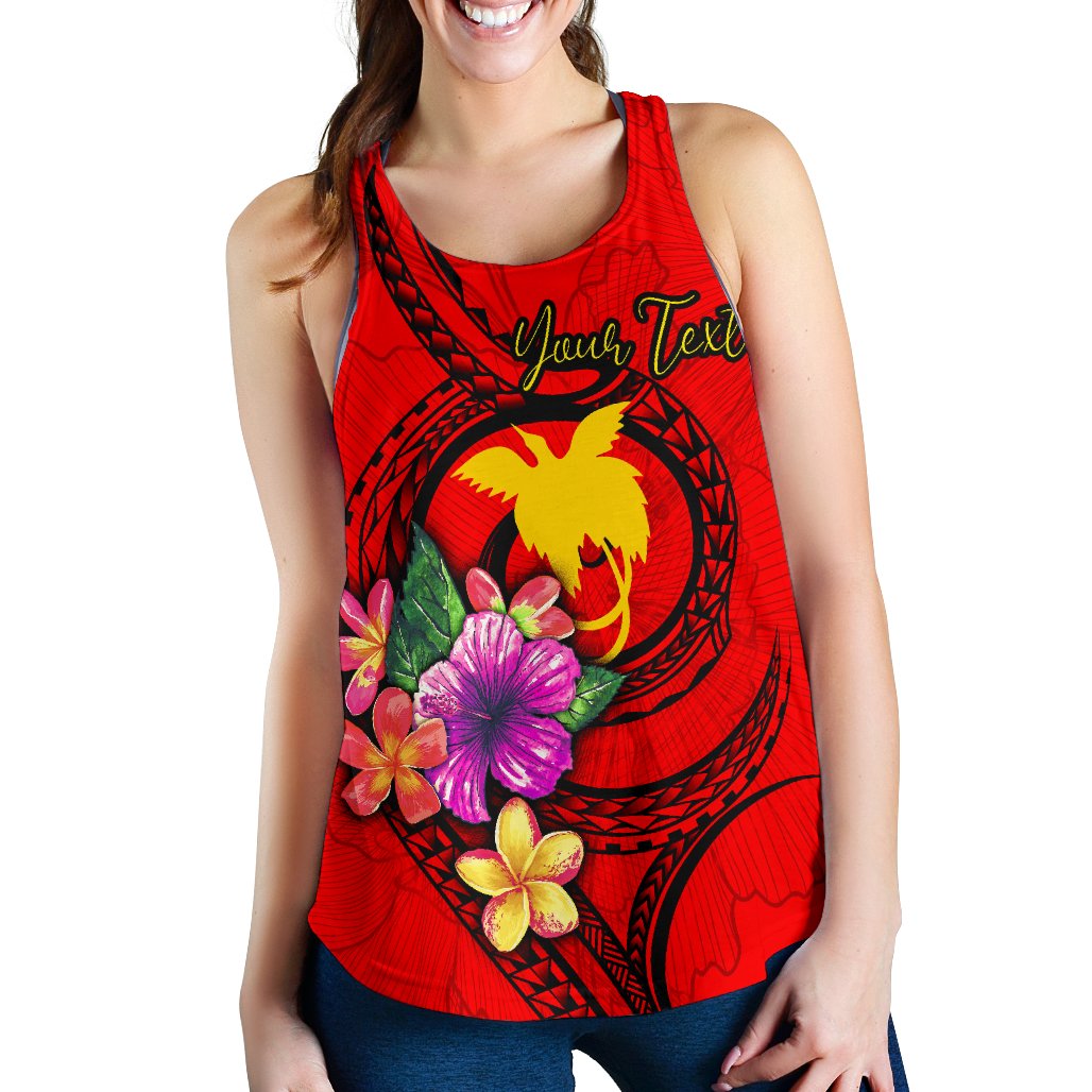 Papua New Guinea Polynesian Custom Personalised Women's Racerback Tank - Floral With Seal Red - Polynesian Pride