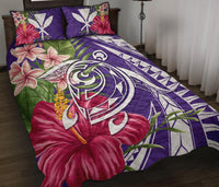 Hawaii Polynesian Turtle Tropical Hibiscus Plumeria Quilt Bet Set - Purple - Polynesian Pride
