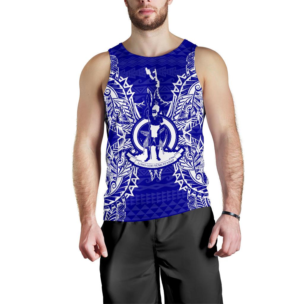 Vanuatu Polynesian Men Tank Top Map Blue Blue - Polynesian Pride