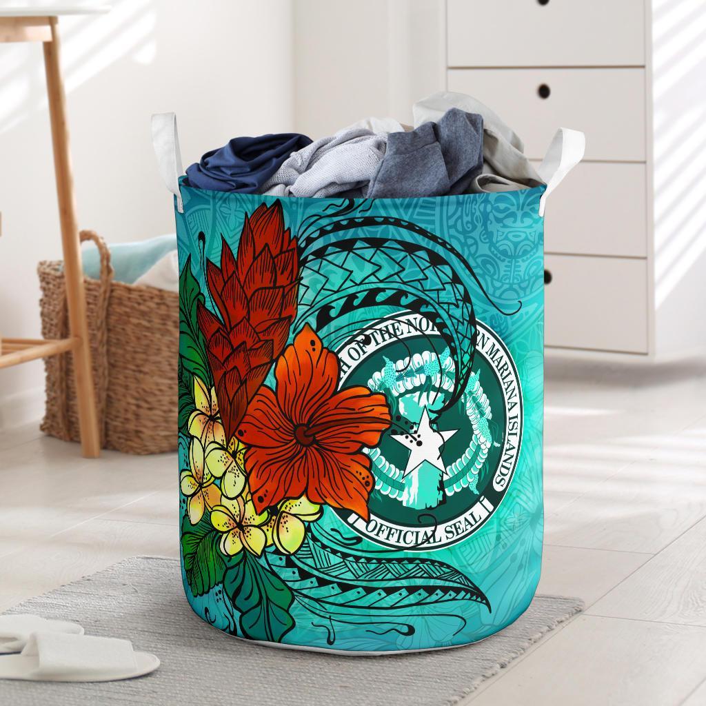 Northern Mariana Islands Laundry Basket - Tropical Flowers Style Laundry Basket - Northern Mariana Islands One Size Blue - Polynesian Pride