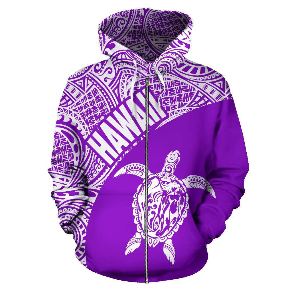 Hawaii Zip up Hoodie Hawaii Turtle Mermaid Polynesian Tattoo White Purple Version - Polynesian Pride