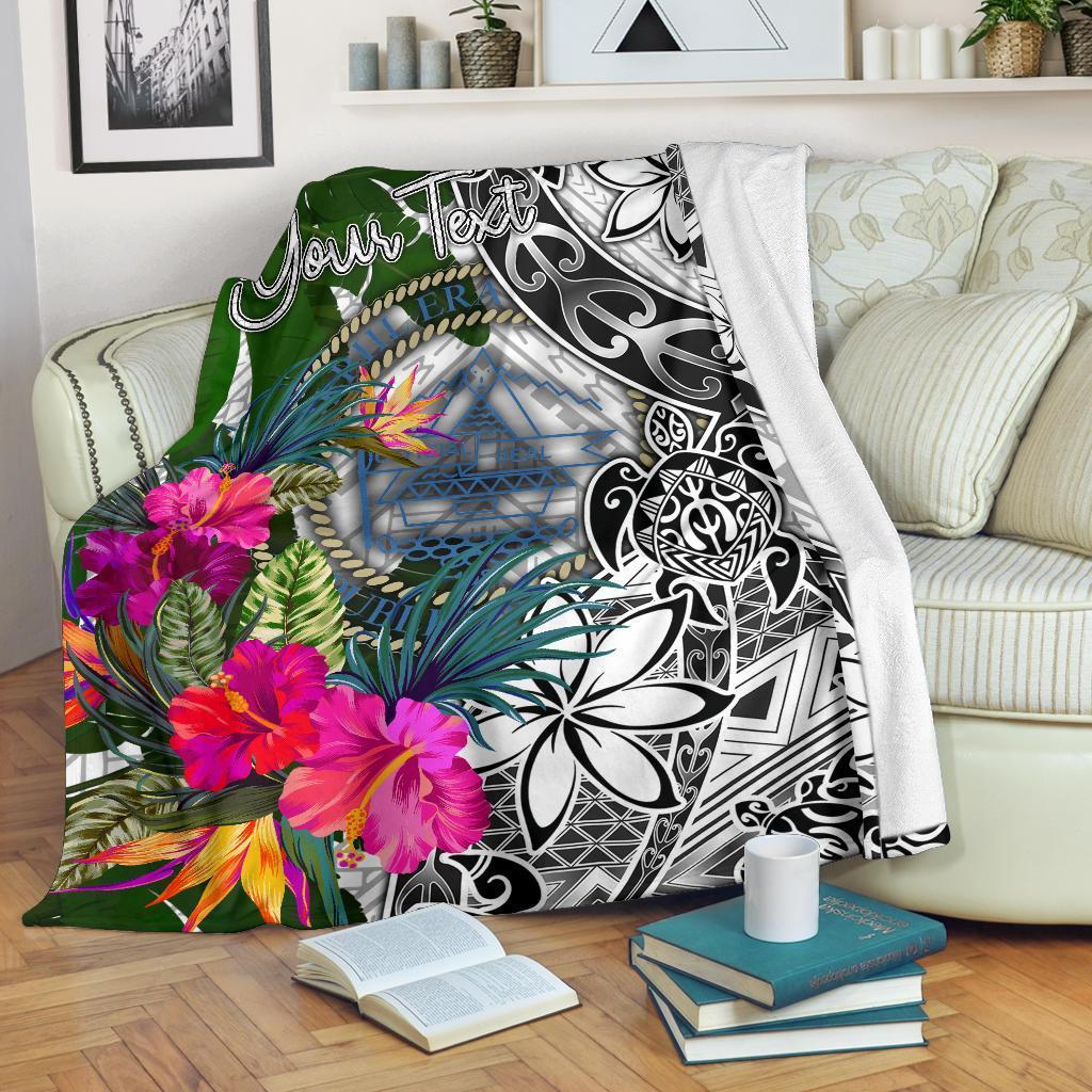 Palau Custom Personalised Premium Blanket White - Turtle Plumeria Banana Leaf Crest - Polynesian Pride