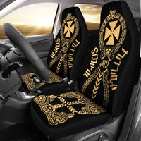 Wallis And Futuna Car Seat Covers - Wallis And Futuna Coat Of Arms Polynesian Tribal Gold Universal Fit Gold - Polynesian Pride