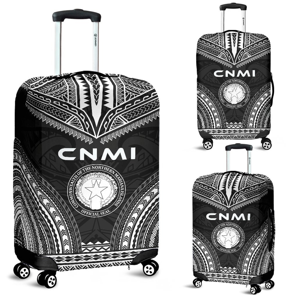 Northern Mariana Islands Polynesian Chief Luggage Cover - Black Version Black - Polynesian Pride