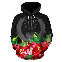 Pohnpei Polynesian Zip Hoodie Black Hibiscus - Polynesian Pride