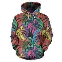 Polynesian All Over Zip up Hoodie Palm Leaves Neon Color - Polynesian Pride