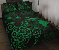 Hawaii Quilt Bed Set - Turtle Hibiscus Map Green Quilt Bed Set - Polynesian Pride