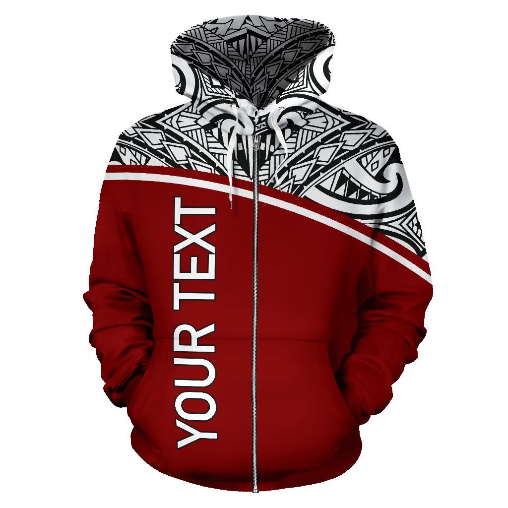 French Polynesia All Over Custom Zip up Hoodie Red Curve - Polynesian Pride