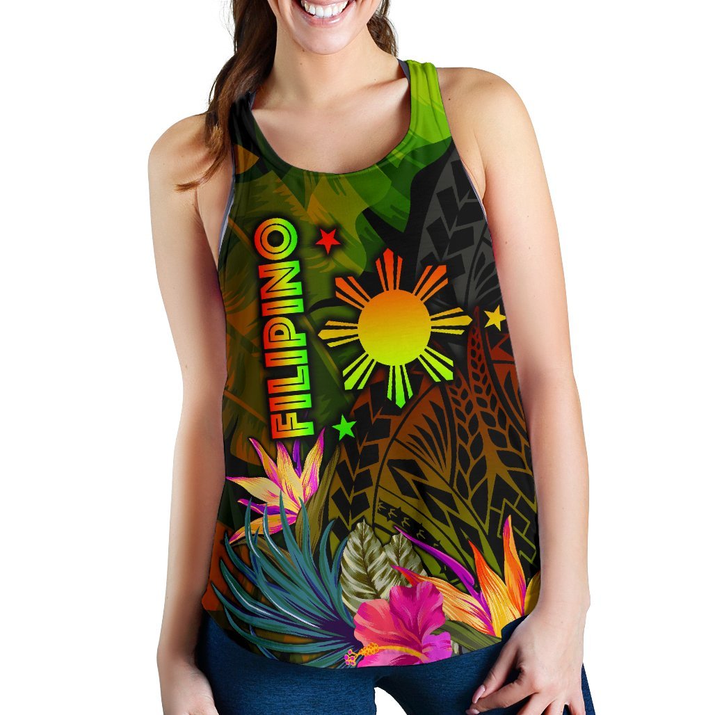 The Philippines Polynesian Women's Racerback Tank - Hibiscus and Banana Leaves - Polynesian Pride