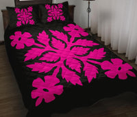 Hawaiian Quilt Bed Set Royal Pattern - Black And Pink - B2 Style Art - Polynesian Pride