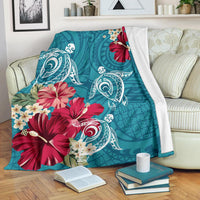 Hawaii Turtle Hibiscus Plumeria Blue Polynesian - Premium Blanket AH - Polynesian Pride