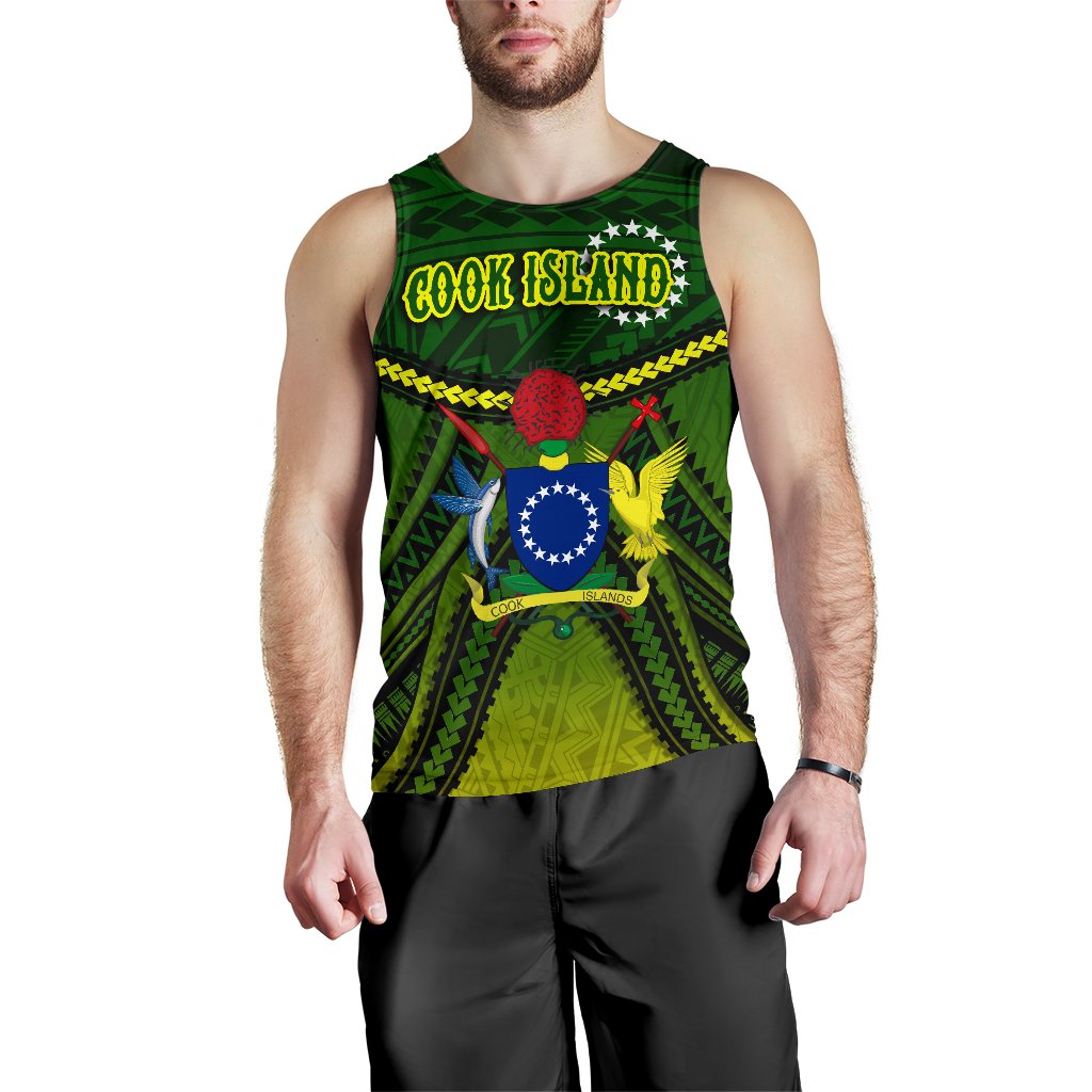 Cook Islands Men Tank Top Polynesian Tattoo Seashore Green - Polynesian Pride