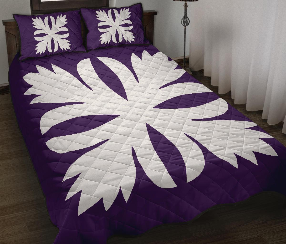 Hawaiian Royal Pattern Quilt Bed Set - Purple - C3 Style Art - Polynesian Pride