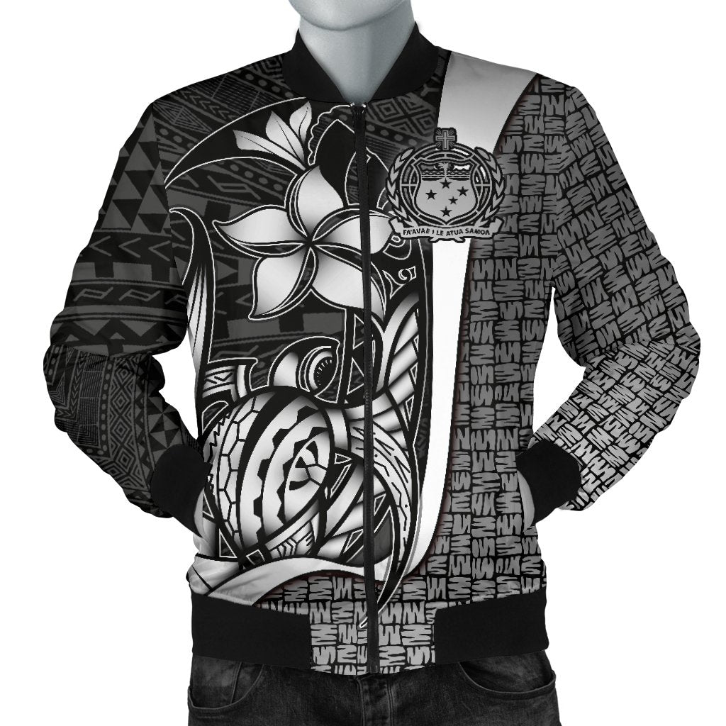 Samoa Polynesian Men's Bomber Jackets White - Turtle With Hook White - Polynesian Pride