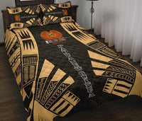 Papua New Guinea Quilt Bed Set - Papua New Guinea Coat Of Arms & Polynesian Yellow Tattoo Style - Polynesian Pride