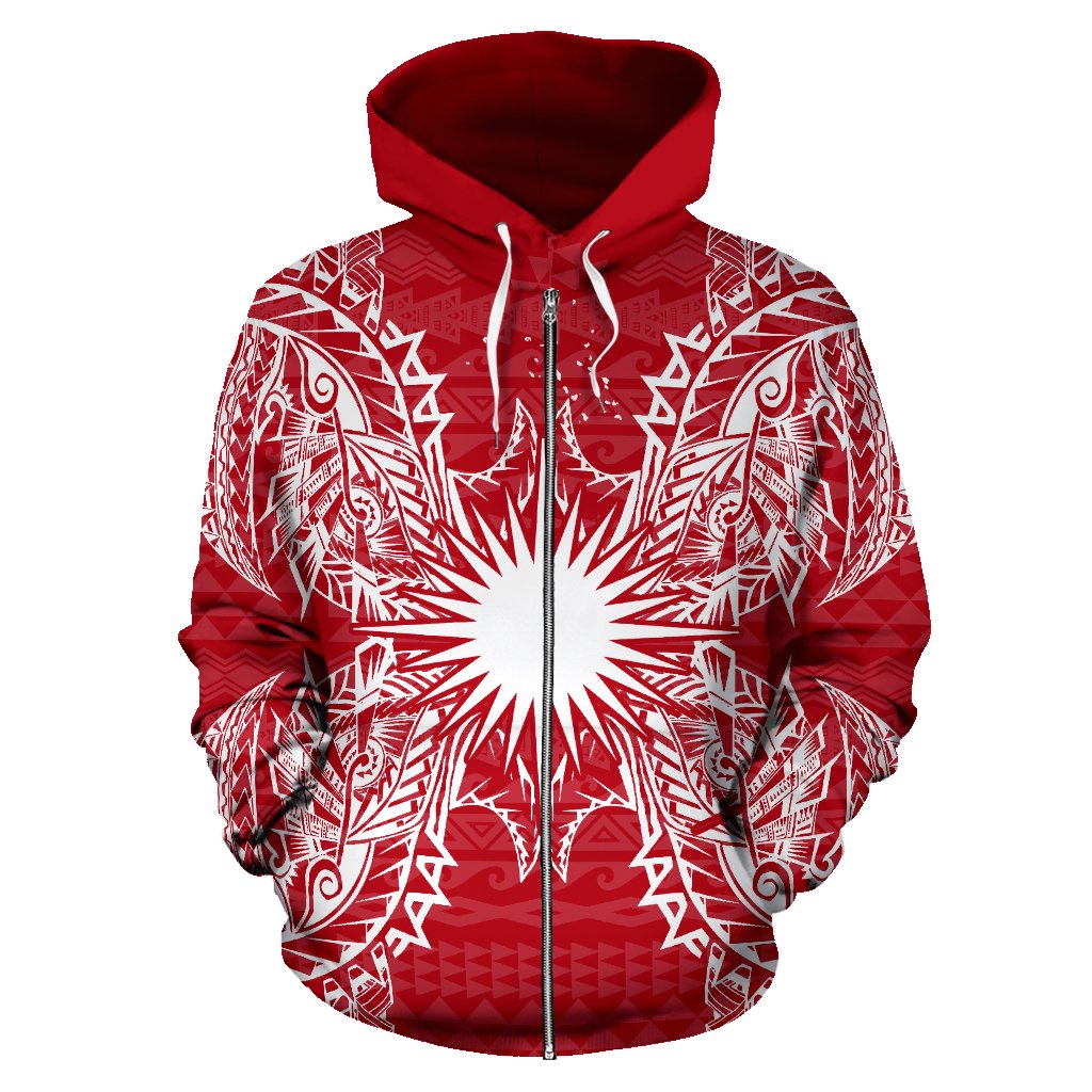 Marshall Islands Polynesian All Over Zip up Hoodie Map Red White - Polynesian Pride