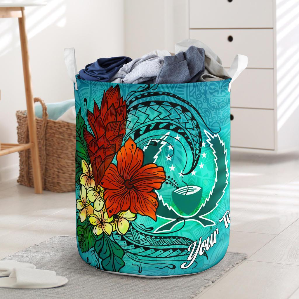Pohnpei State Laundry Basket - Custom Personalised Tropical Flowers Style Laundry Basket - Pohnpei State One Size Blue - Polynesian Pride