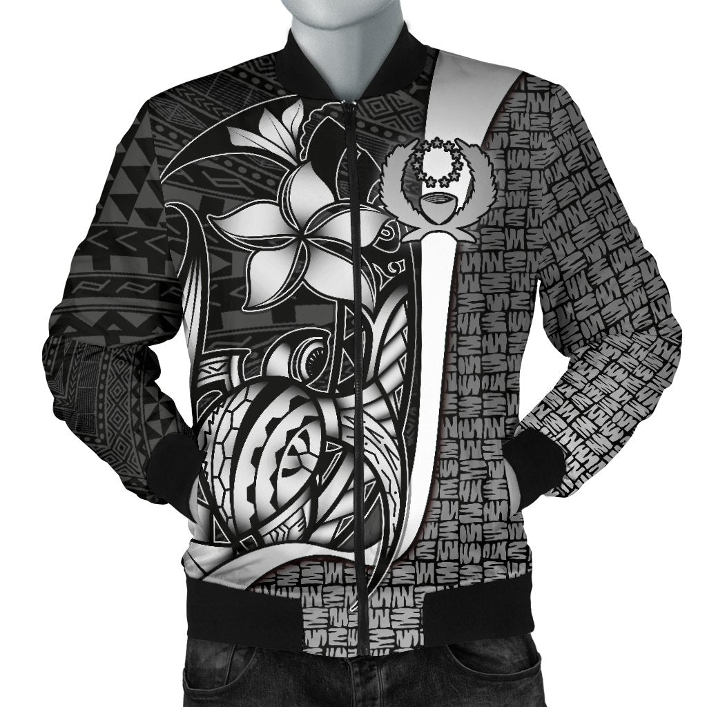 Pohnpei Micronesia Men's Bomber Jackets White - Turtle With Hook White - Polynesian Pride