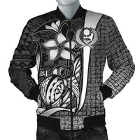 Pohnpei Micronesia Men's Bomber Jackets White - Turtle With Hook White - Polynesian Pride