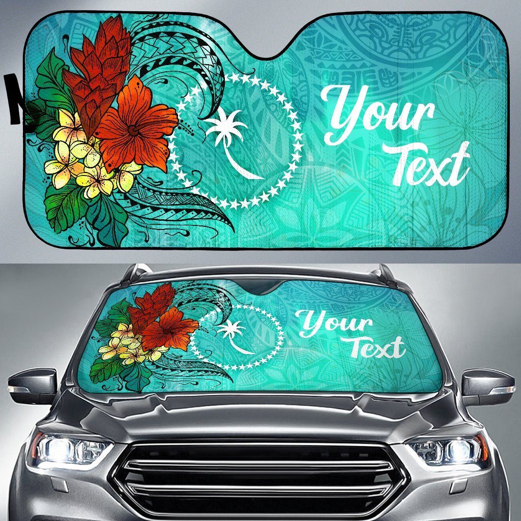 Chuuk State Auto Sun Shade - Tropical Flowers Style Auto Sun Shade - Chuuk State Universal Fit Green - Polynesian Pride