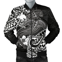 Papua New Guinea Men's Bomber Jacket - White Shark Polynesian Tattoo White - Polynesian Pride