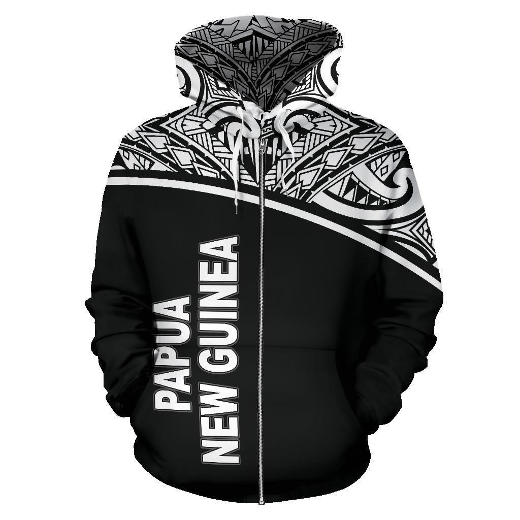 Papua New Guinea Polynesian All Over Zip up Hoodie Black Curve - Polynesian Pride