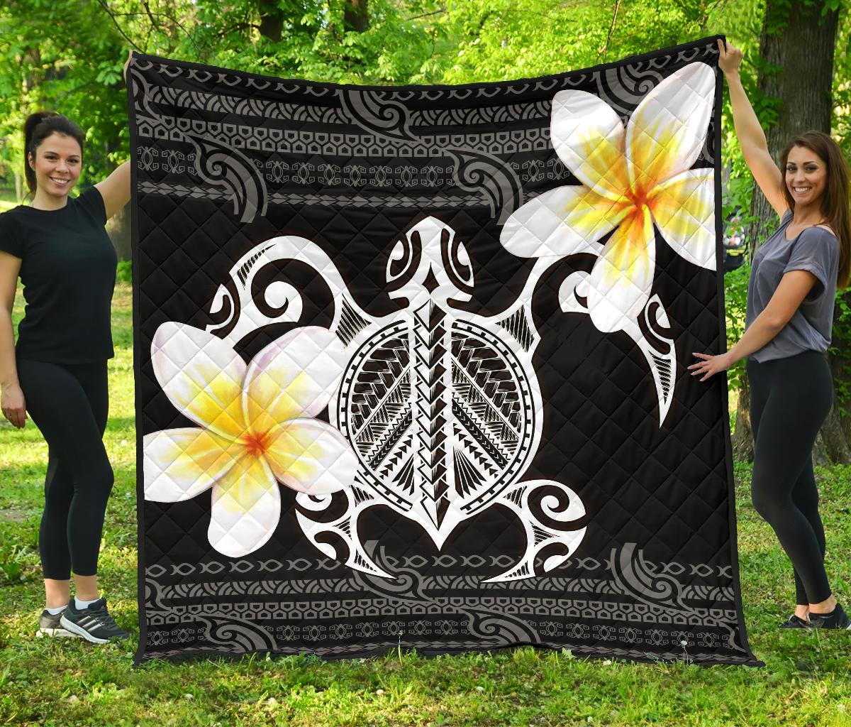 Hawaii Premium Quilt - Turtle Plumeria Flowers Polynesian Pattern - Polynesian Pride