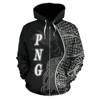 Papua New Guinea Polynesian Zip up Hoodie Coconut Tree Black - Polynesian Pride