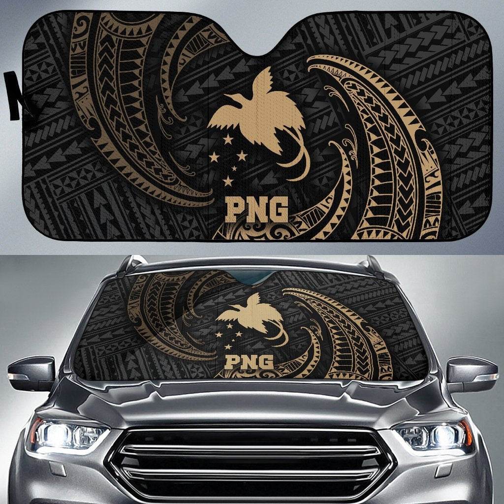 Polynesian Papua New Guinea Sun Shades - Gold Tribal Wave Auto Sun Shade Universal Fit Gold - Polynesian Pride