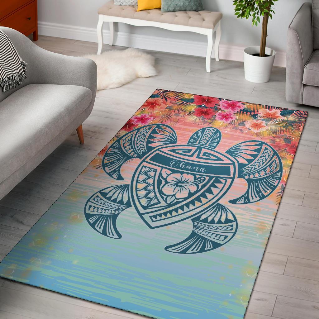 Hawaii Turtle Ohana Stary Night Hibiscus Rug Pink - Polynesian Pride
