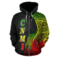 Northern Mariana Islands Polynesian Zip up Hoodie Coconut Tree Reggae - Polynesian Pride