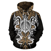 Hawaii Turtle Tribal Golden Zip up Hoodie Armor Style - Polynesian Pride