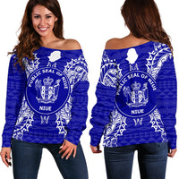 Niue Polynesian Shoulder Sweater Map Blue Blue - Polynesian Pride